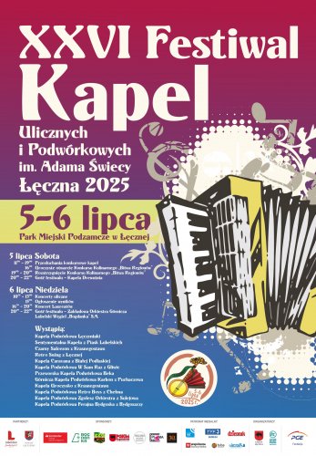 XXVI Festiwal Kapel Ulicznych i Podwórkowych im. Adama Świecy – Łęczna 2025  5–6 lipca 2025