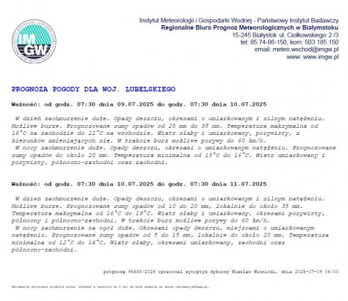  Uwaga na intensywne opady i możliwe burze w regionie